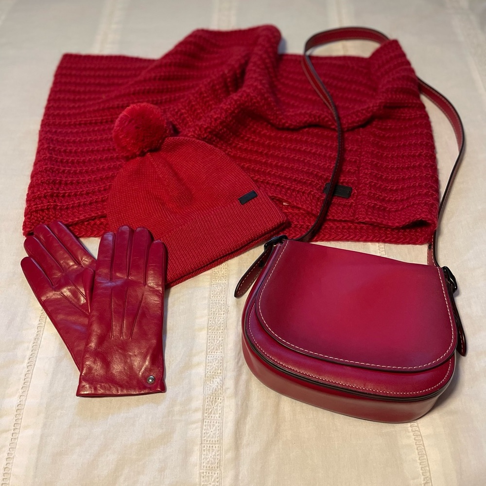 Coach Accessory Set - Leather Purse, Leather Gloves, Infinity Scarf & Hat.